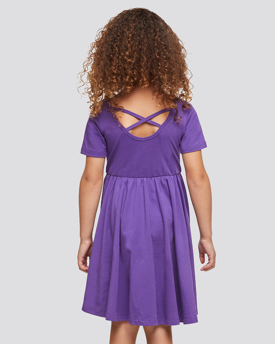 Girls Short Sleeve A-Line Twirly Dress in Purple
