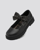 Girls Matte Black Mary Janes with Detachable Bows - View 1