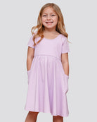 Girls Short Sleeve A-Line Twirly Dress with Pockets in Lavender