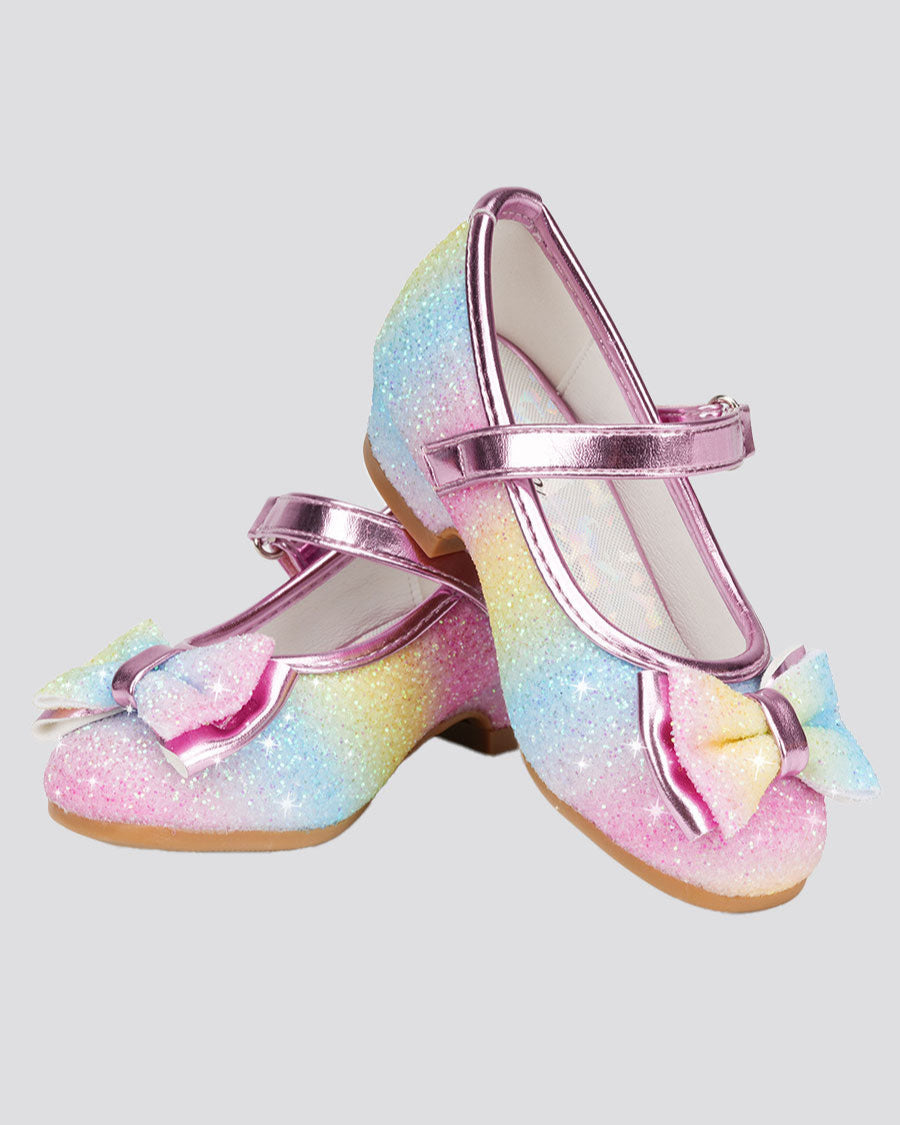 Rainbow Girls Glitter Mary Jane Low Heel Shoes