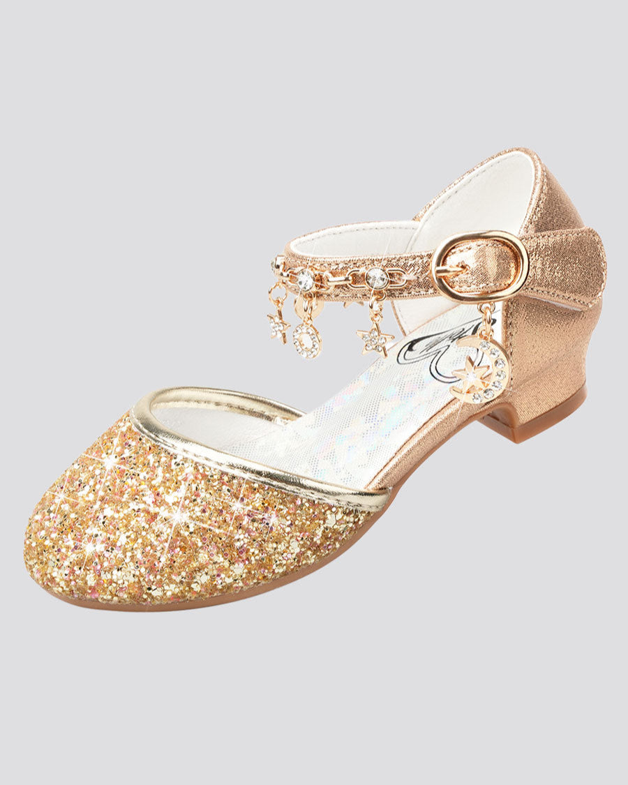 Gold Girls Sparkly Princess Sequin Sandals