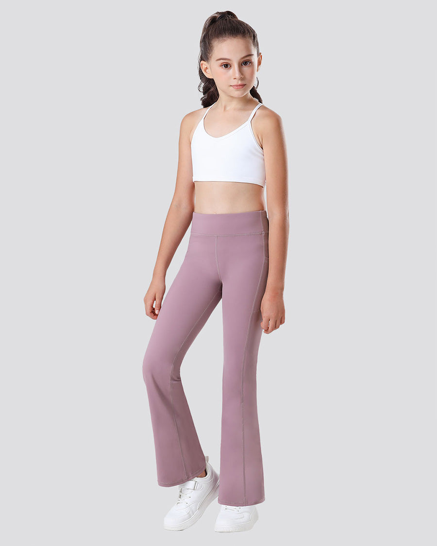 Dusty Lavender Girls Flare Leggings with 2 Pockets