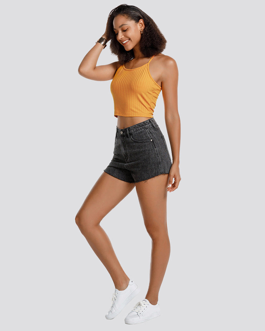 Yellow Ribbed Knit Cami Crop Top