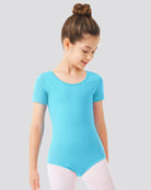 Pool Blue Girls Bowknot Short Sleeve Ballet Leotard