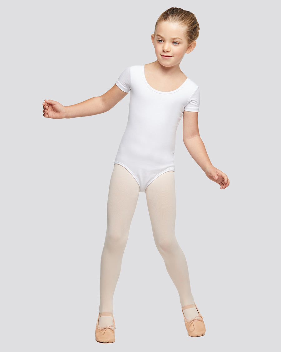 White Girls Bowknot Short Sleeve Ballet Leotard