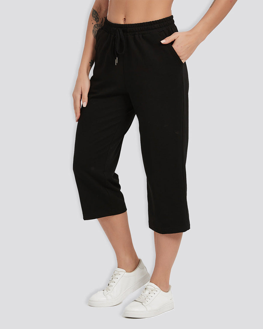 Black Cotton Capri Sweatpants
