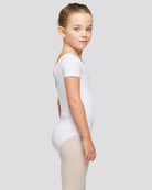 White Girls Bowknot Short Sleeve Ballet Leotard