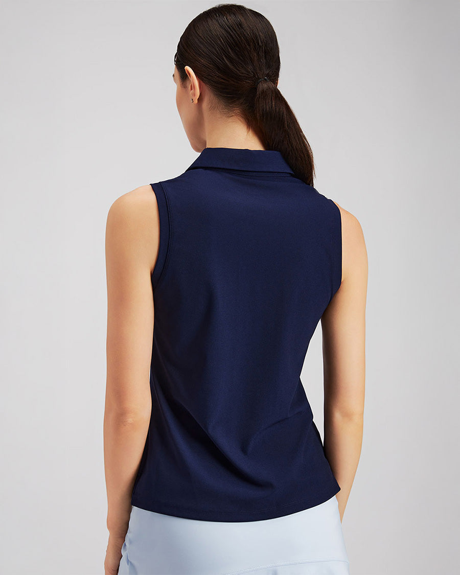Navy Classic Fit Sleeveless Polo Shirt