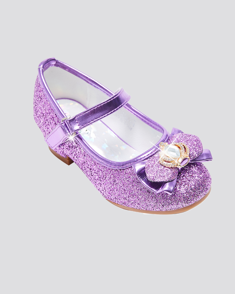 Purple Girls Crown Glitter Mary Jane Dress Shoes