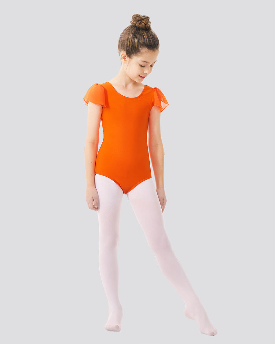 Orange Girls Flutter Sleeve Dance Leotard - View 2