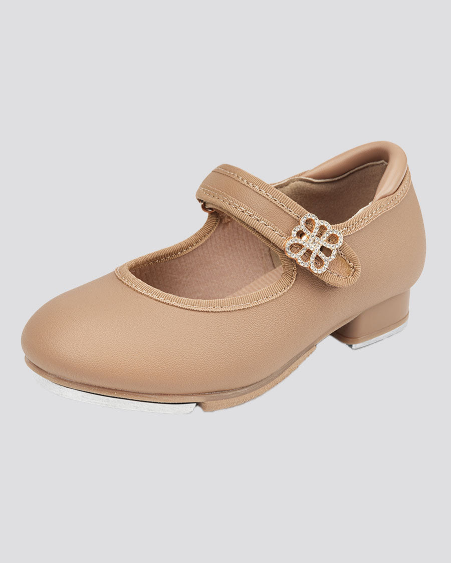 Tan Kids Floral buckle Tap Shoes