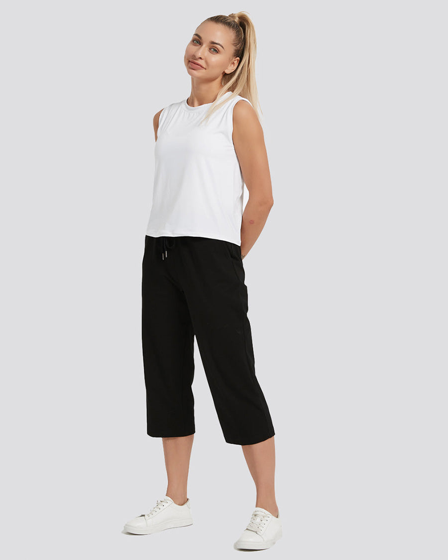 Black Cotton Capri Sweatpants