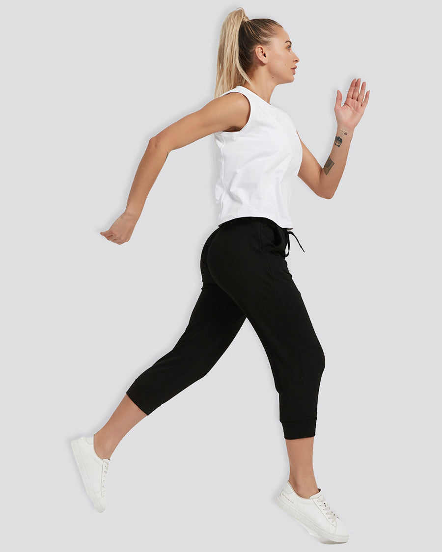 Black Cotton Capri Sweatpants 20"