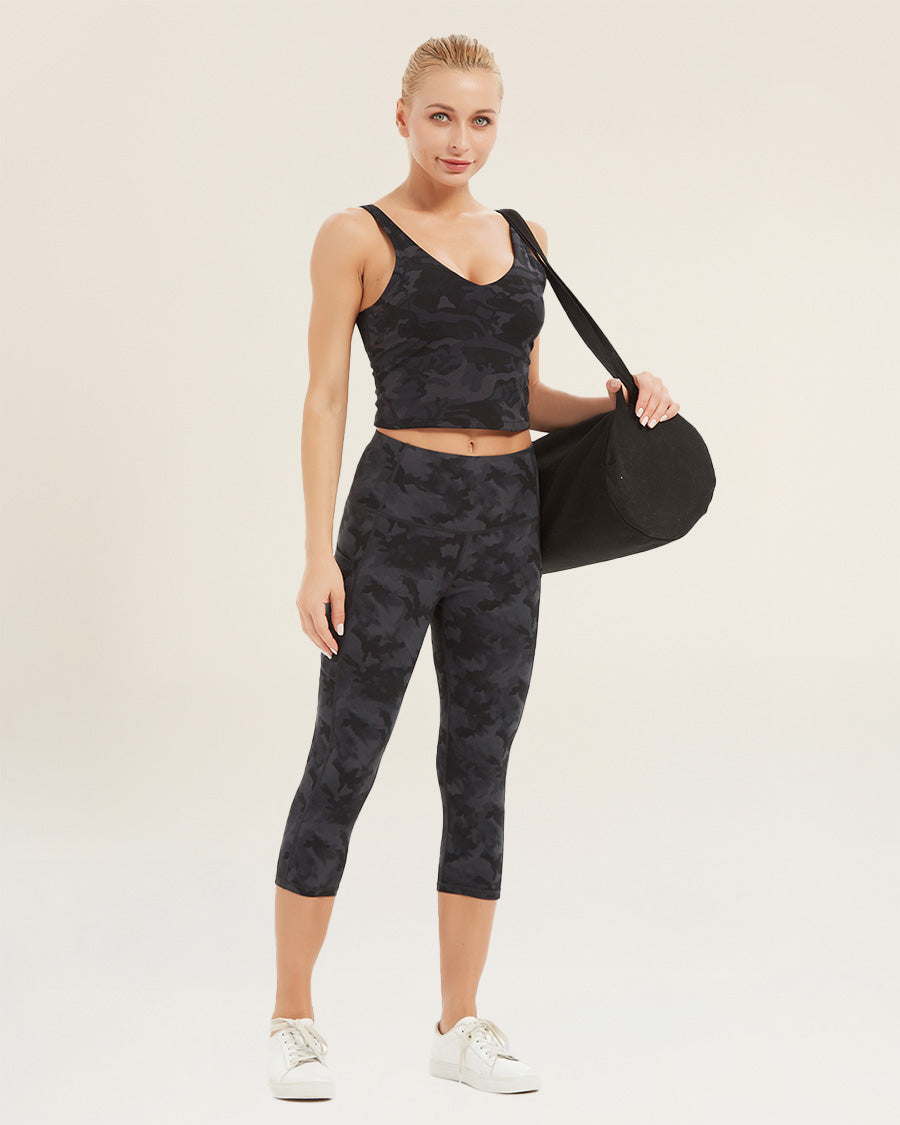 Black & Grey Camo Longline Sports Bra