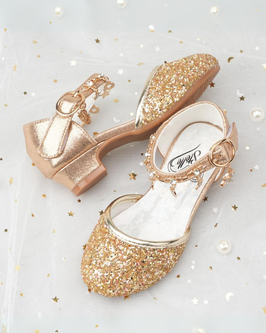 Gold Girls Sparkly Princess Sequin Sandals
