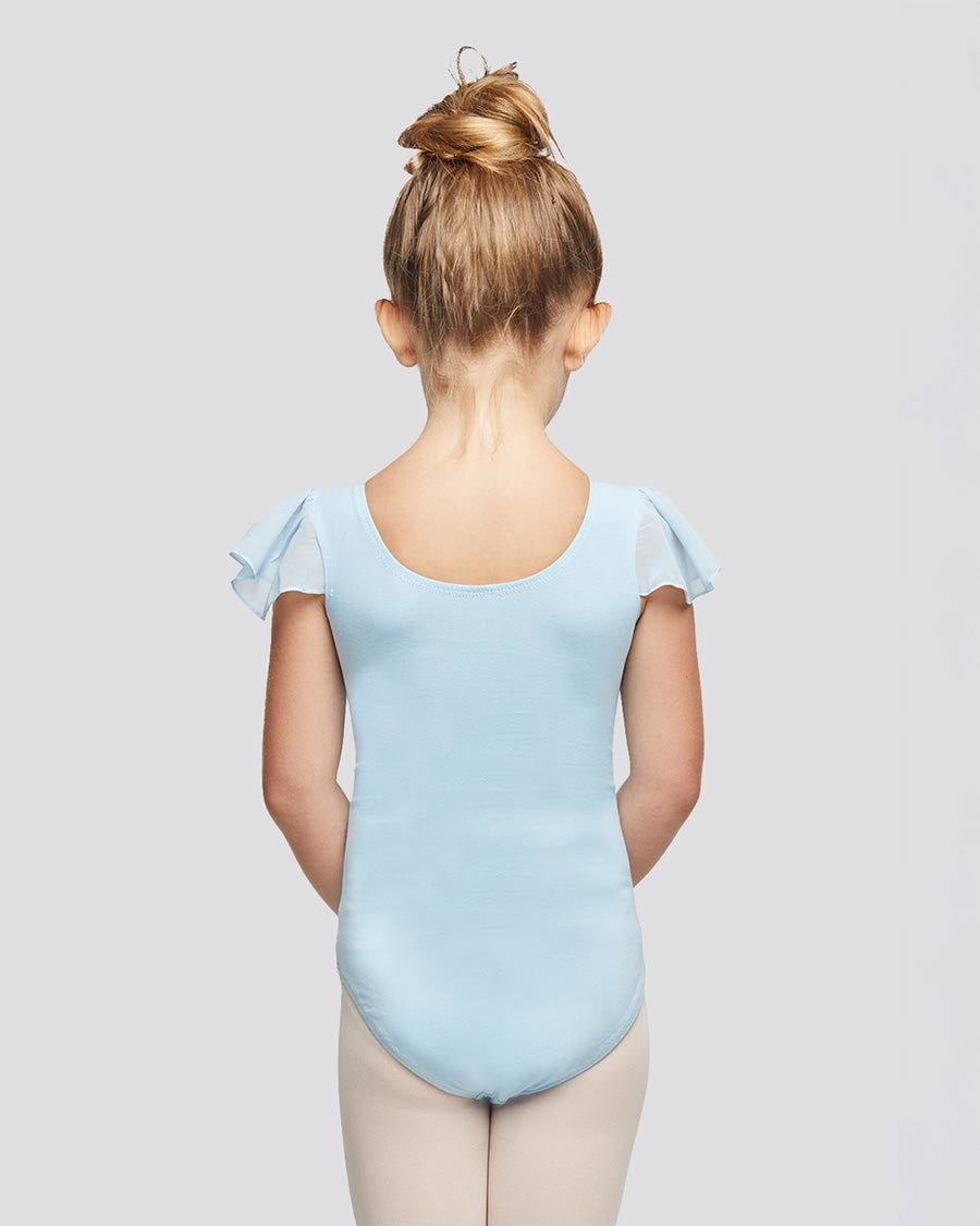 Blue Girls Flutter Sleeve Dance Leotard -  View 2