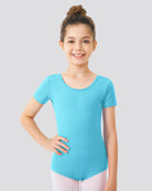 Pool Blue Girls Bowknot Short Sleeve Ballet Leotard