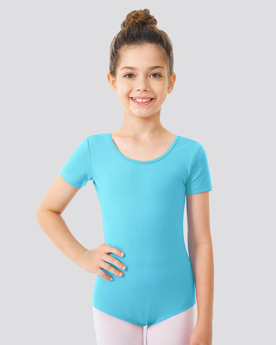 Pool Blue Girls Bowknot Short Sleeve Ballet Leotard