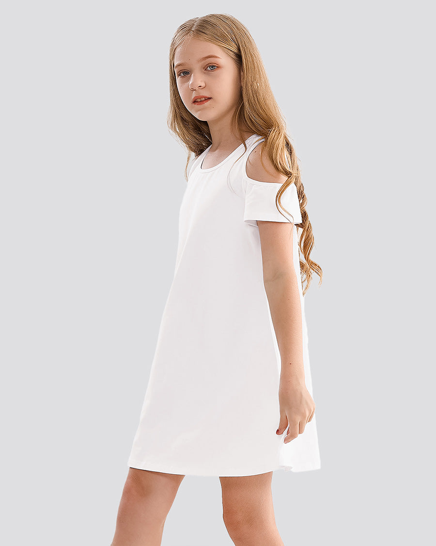White Girls Cold Shoulder Tunic A-Line Twirly Dress