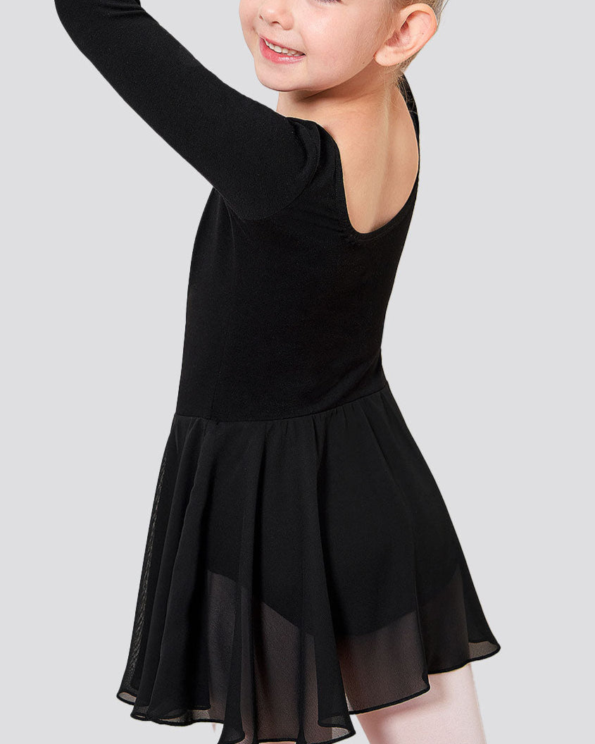 Black Girls Long Sleeve Ballet Leotards with Sheer Skirt
