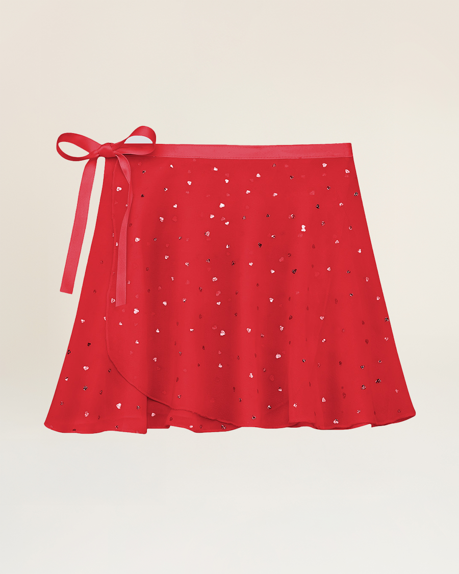 Sparkling Red Girls Chiffon Wrap Skirt With Adjustable Tie