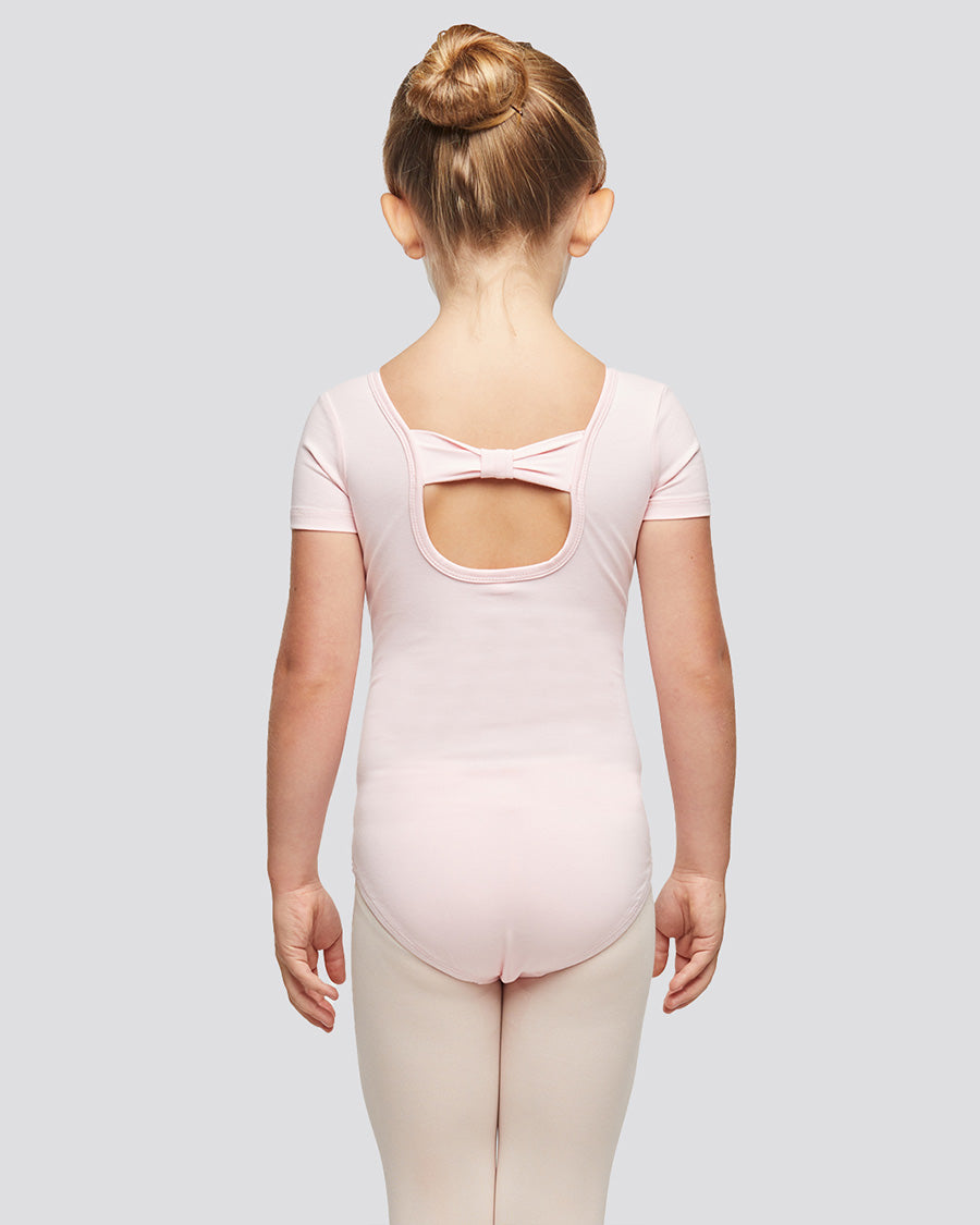 Ballet Pink Girls Bowknot Short Sleeve Ballet Leotard