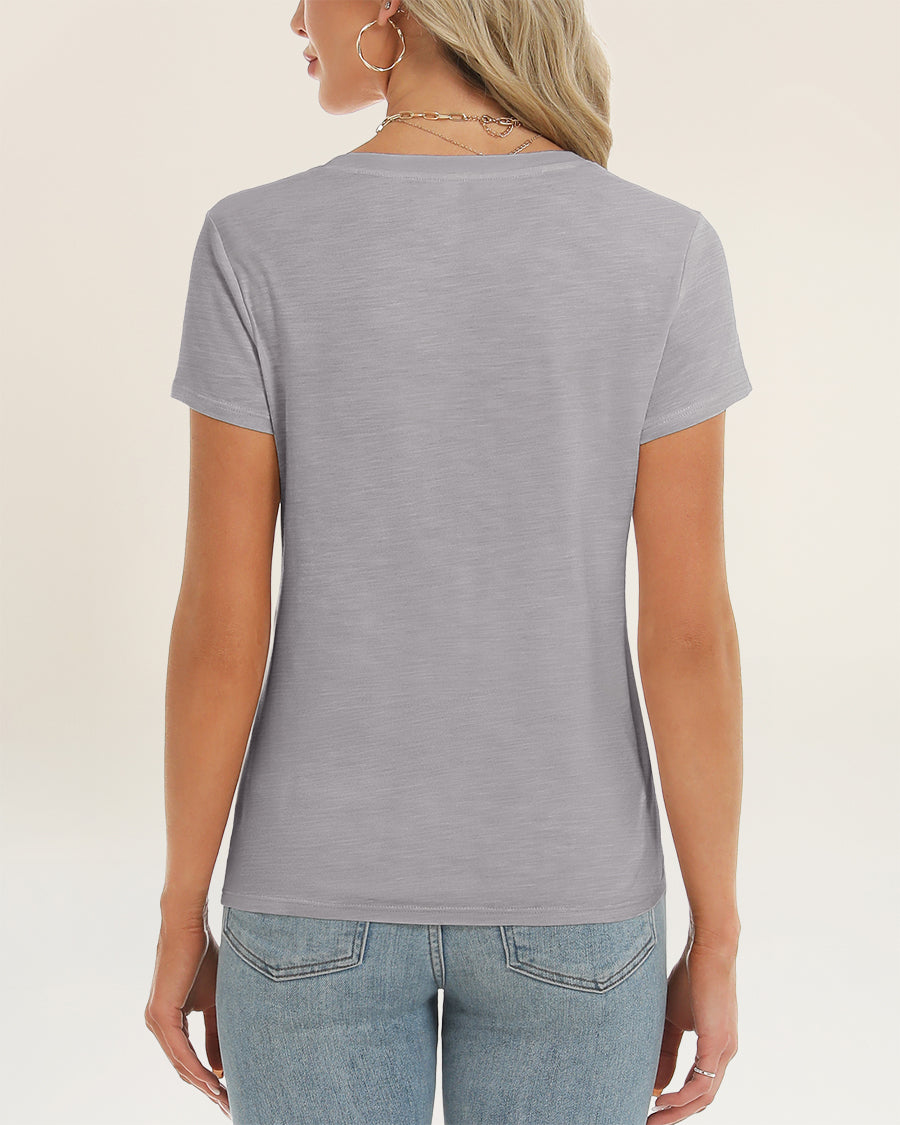 Women's Short Sleeve Slub V-Neck T-Shirt in Grey