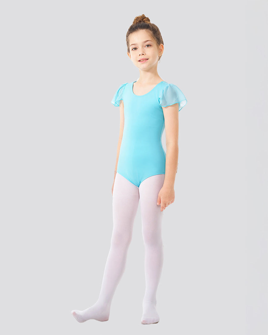Pool Blue Girls Flutter Sleeve Dance Leotard -  View 3