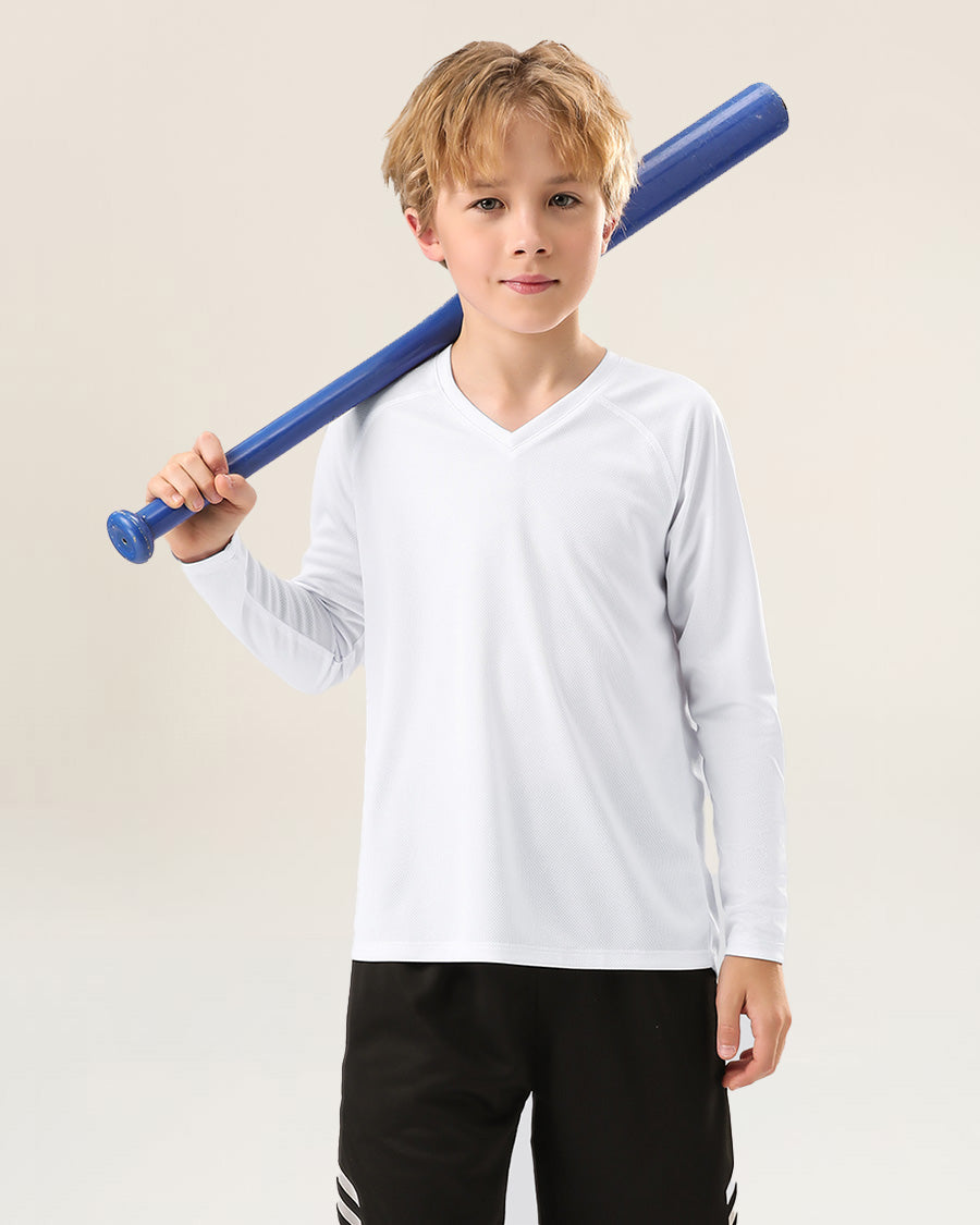 White Kids Athletic Performance Long Sleeve Shirts