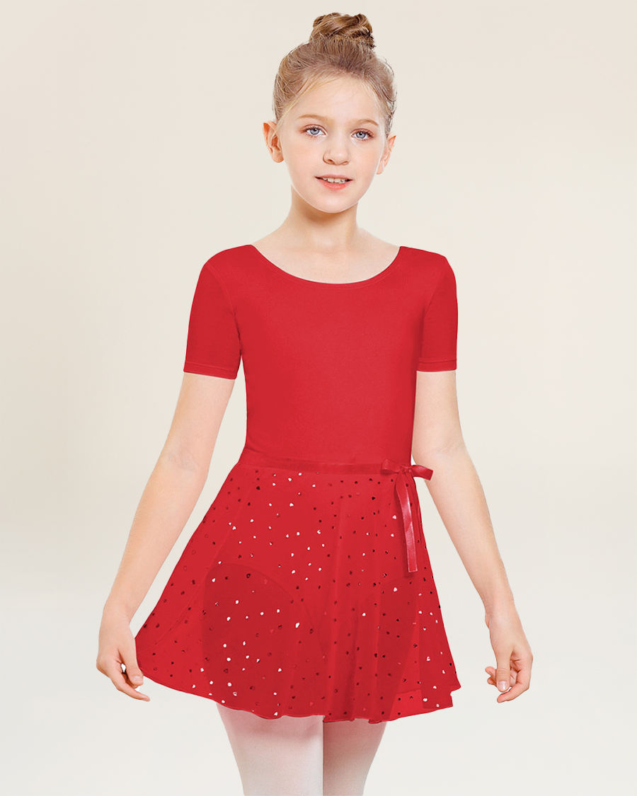 Sparkling Red Girls Chiffon Wrap Skirt With Adjustable Tie