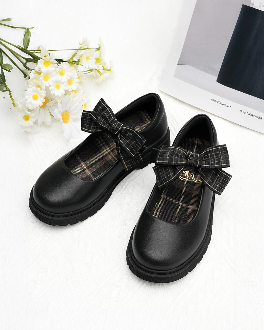 Girls Matte Black Mary Janes with Detachable Bows - View 3