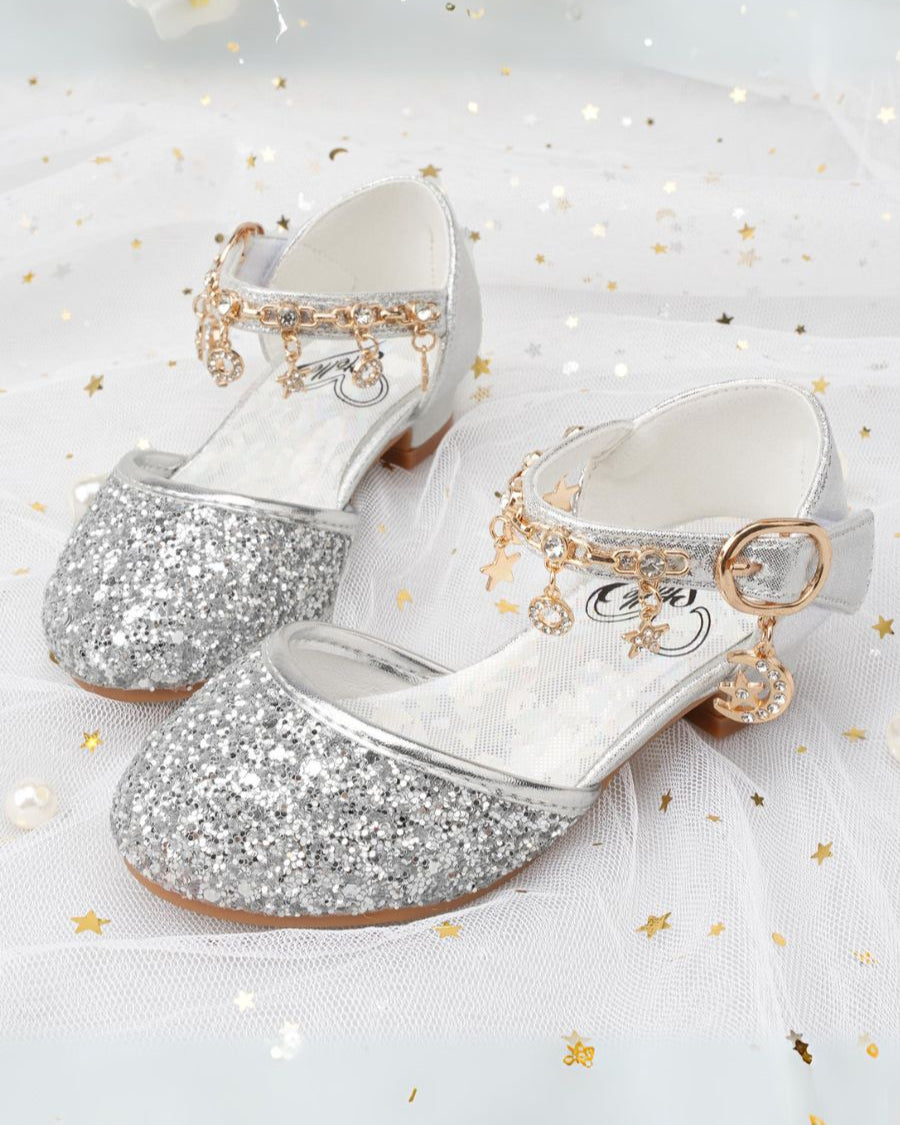 Silver Girls Sparkly Princess Sequin Sandals