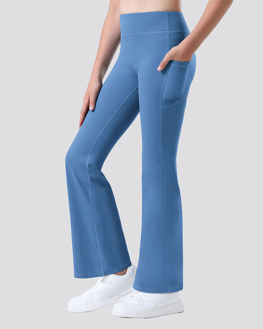 Blue Girls Flare Leggings with 2 Pockets