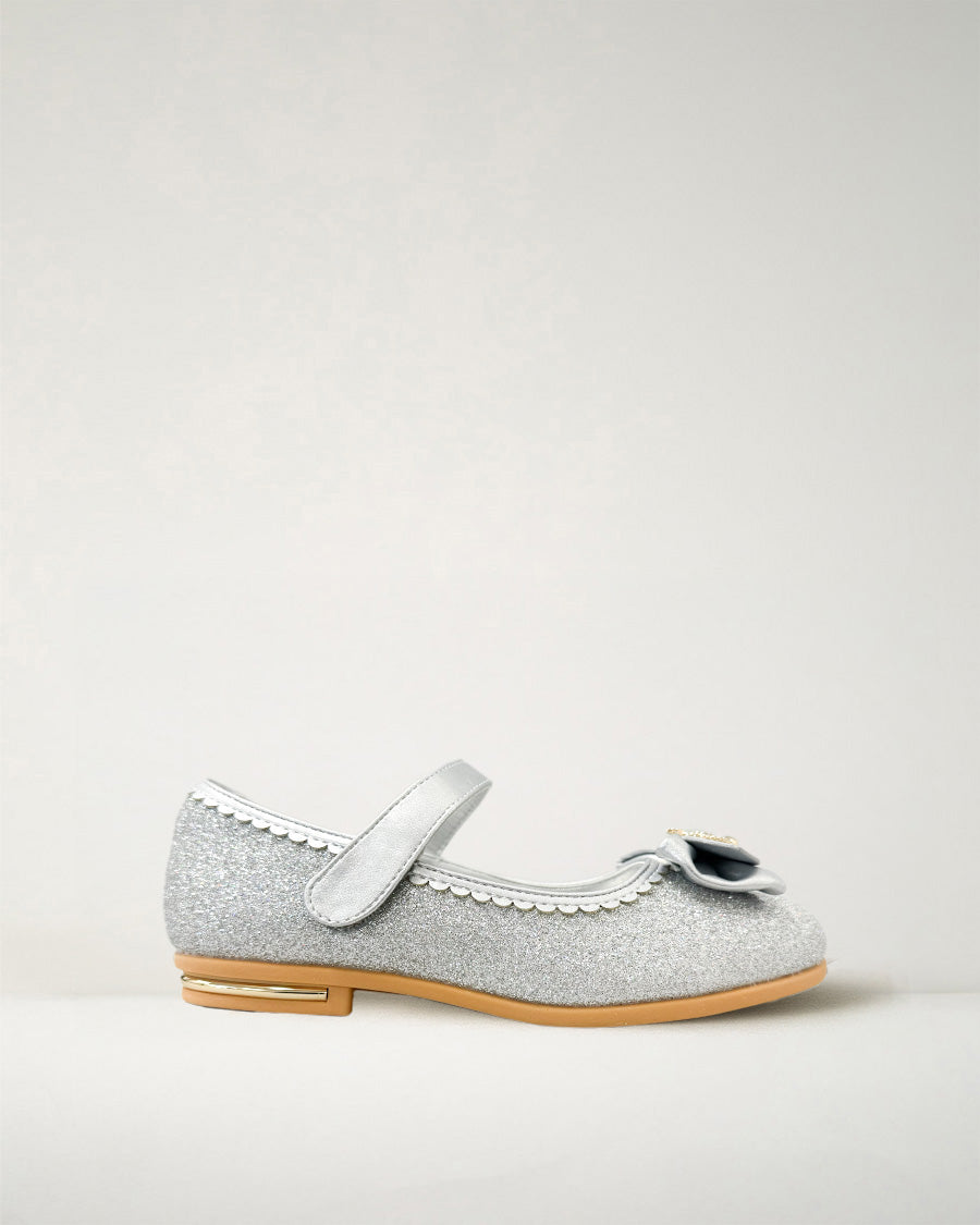 Silver Girls Crown Glitter Low Heel Mary Jane Dress Shoes