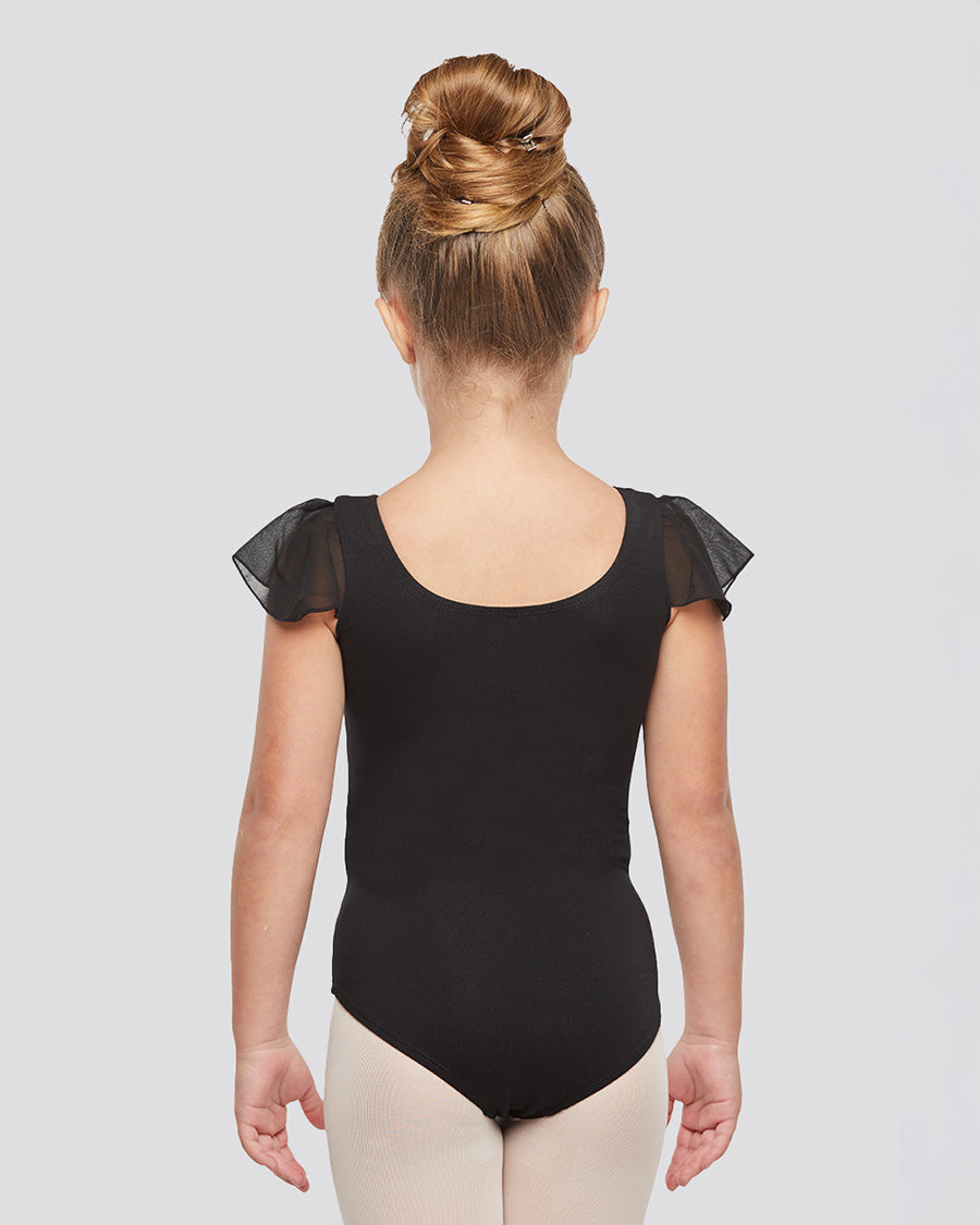 Black Girls Flutter Sleeve Dance Leotard -  View 2