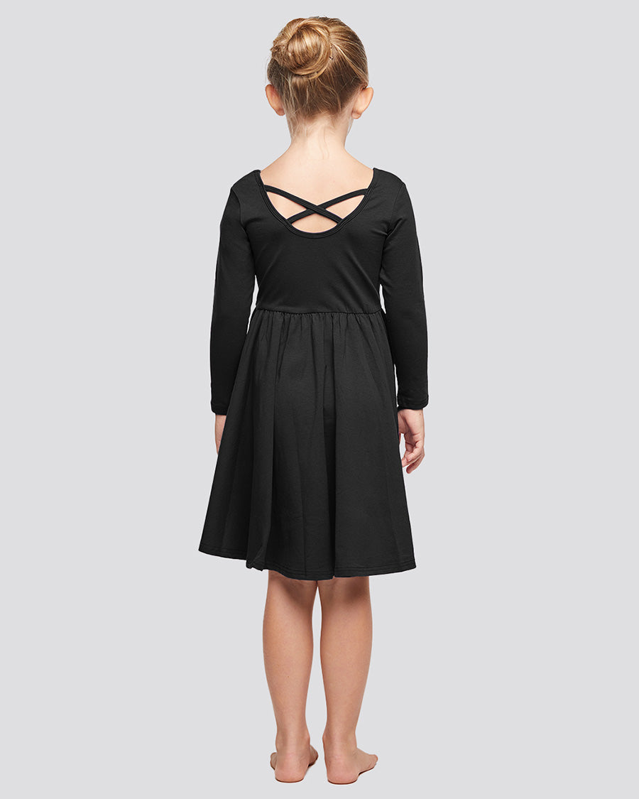 Girls Long Sleeve A-Line Twirly Dress in Black