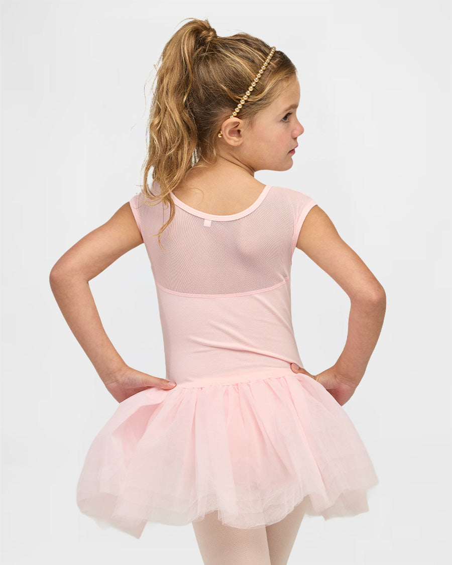 Girls Sweetheart Mesh Inserted Tank Tulle Dress in Ballet Pink