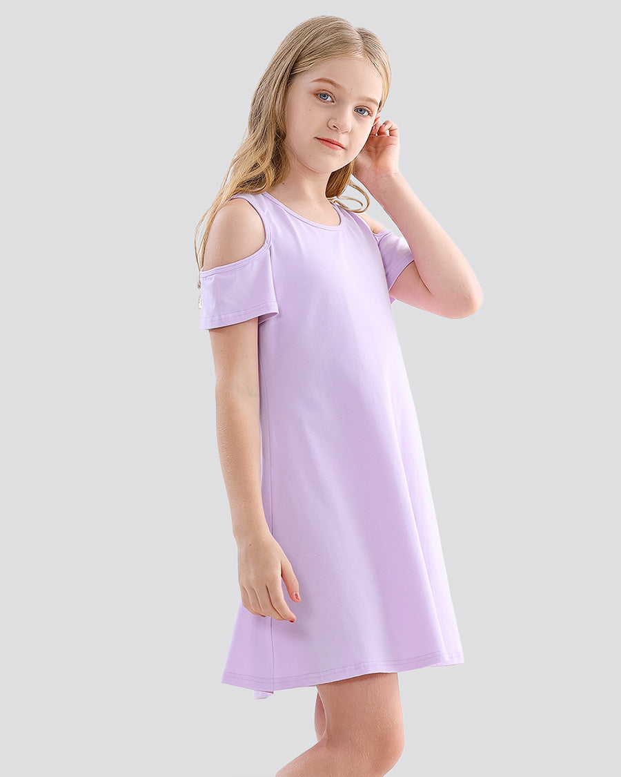 Lavender Girls Cold Shoulder Tunic A-Line Twirly Dress