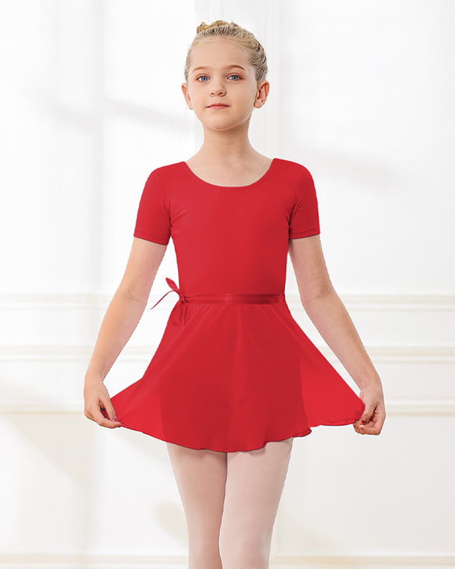 Red Girls Ballet Leotard Starter Kit (Short Sleeves Leotard & Chiffon Skirt & Tights)