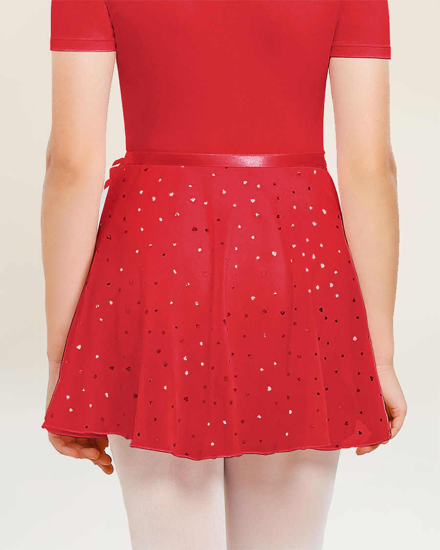 Sparkling Red Girls Chiffon Wrap Skirt With Adjustable Tie