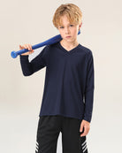 Navy Kids Athletic Performance Long Sleeve Shirts