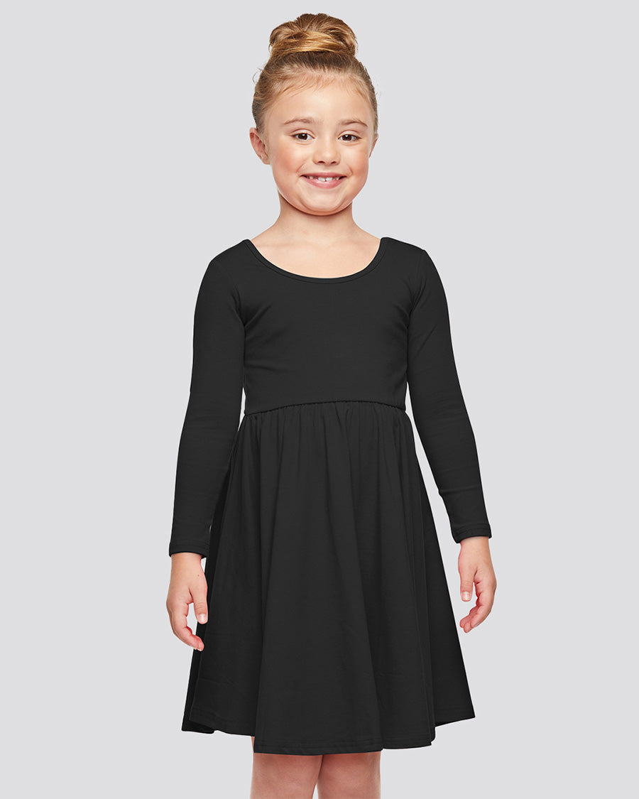 Girls Long Sleeve A-Line Twirly Dress in Black