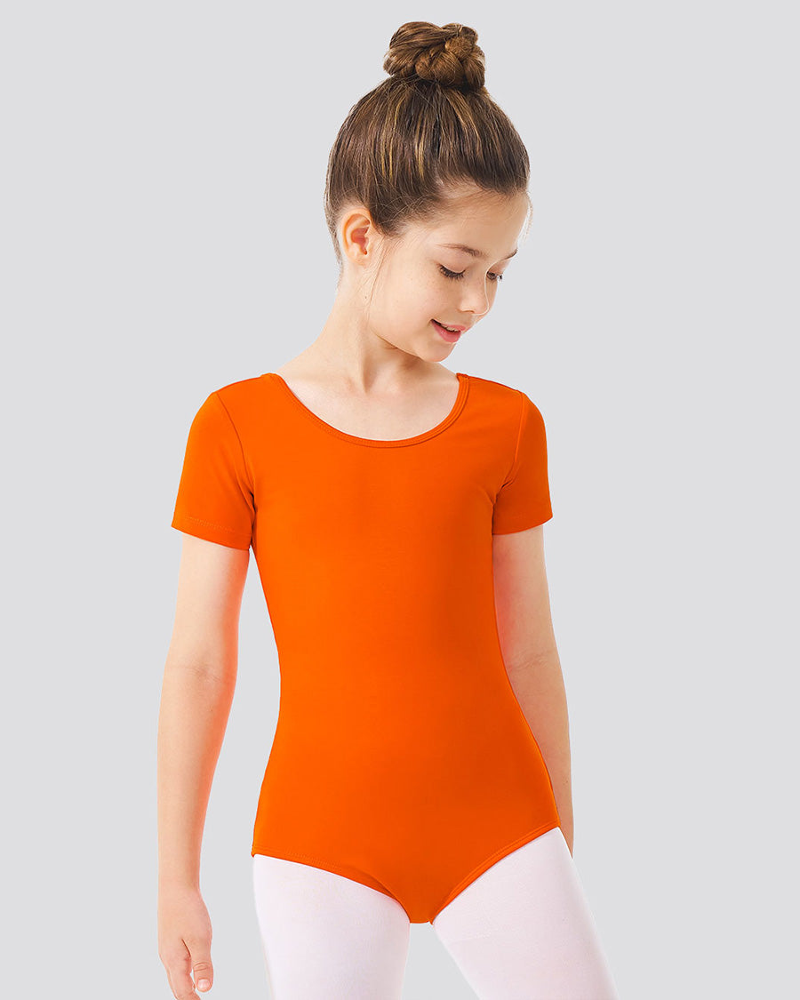 Orange Girls Bowknot Short Sleeve Ballet Leotard