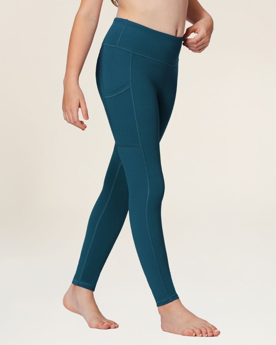 Dark Teal Girls Athletic Leggings - View 3