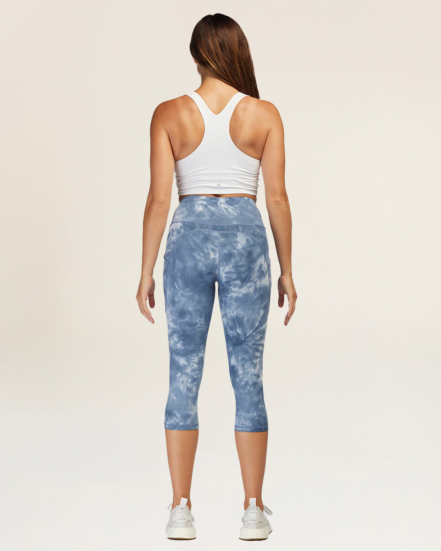 Tie Dye Blue Essential Capri Leggings