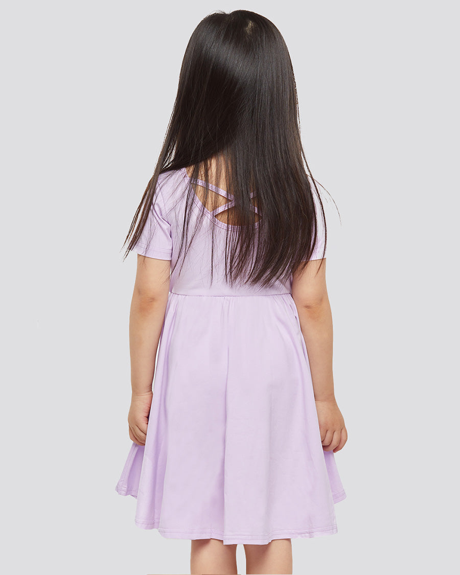Girls Short Sleeve A-Line Twirly Dress in Lavender