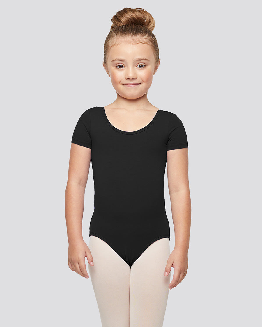 Black Girls Bowknot Short Sleeve Ballet Leotard