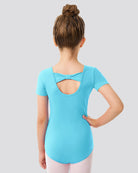 Pool Blue Girls Bowknot Short Sleeve Ballet Leotard