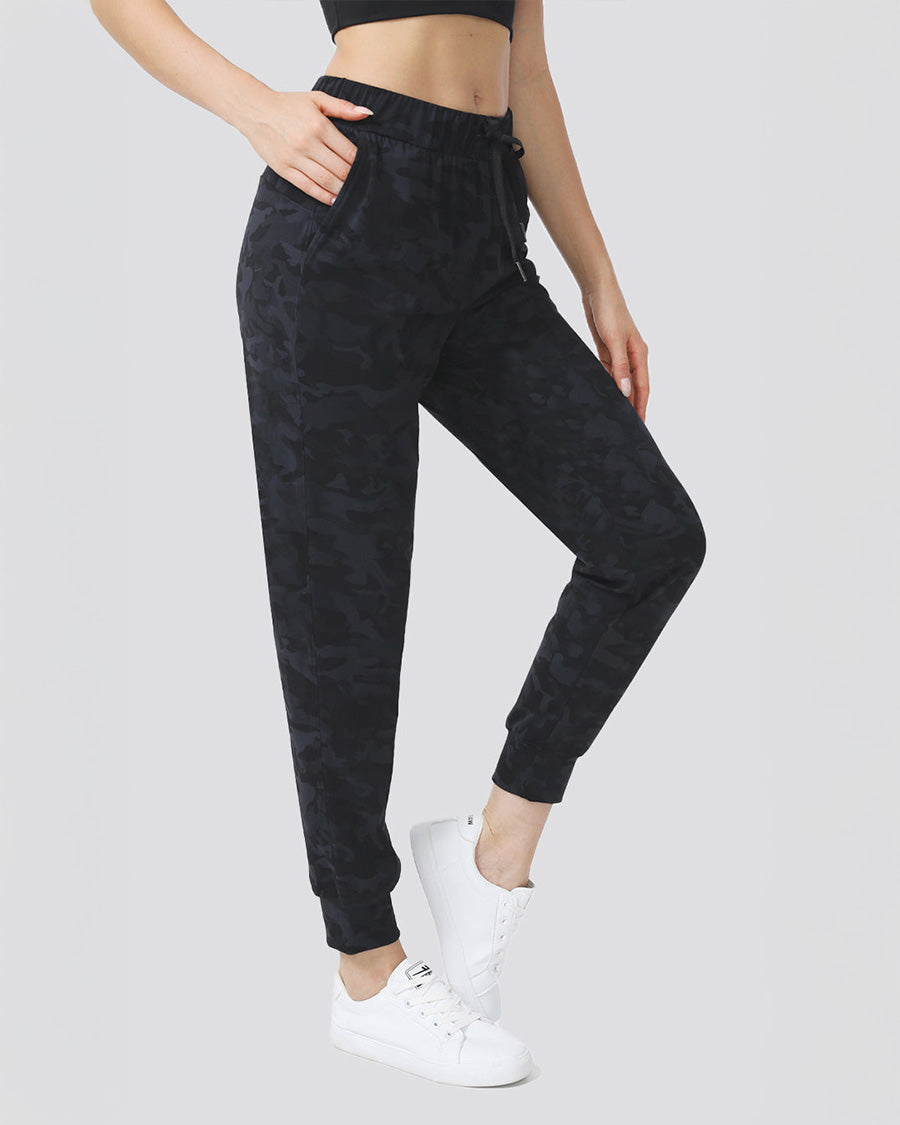 Grey Camo Jogger Pants High Waisted