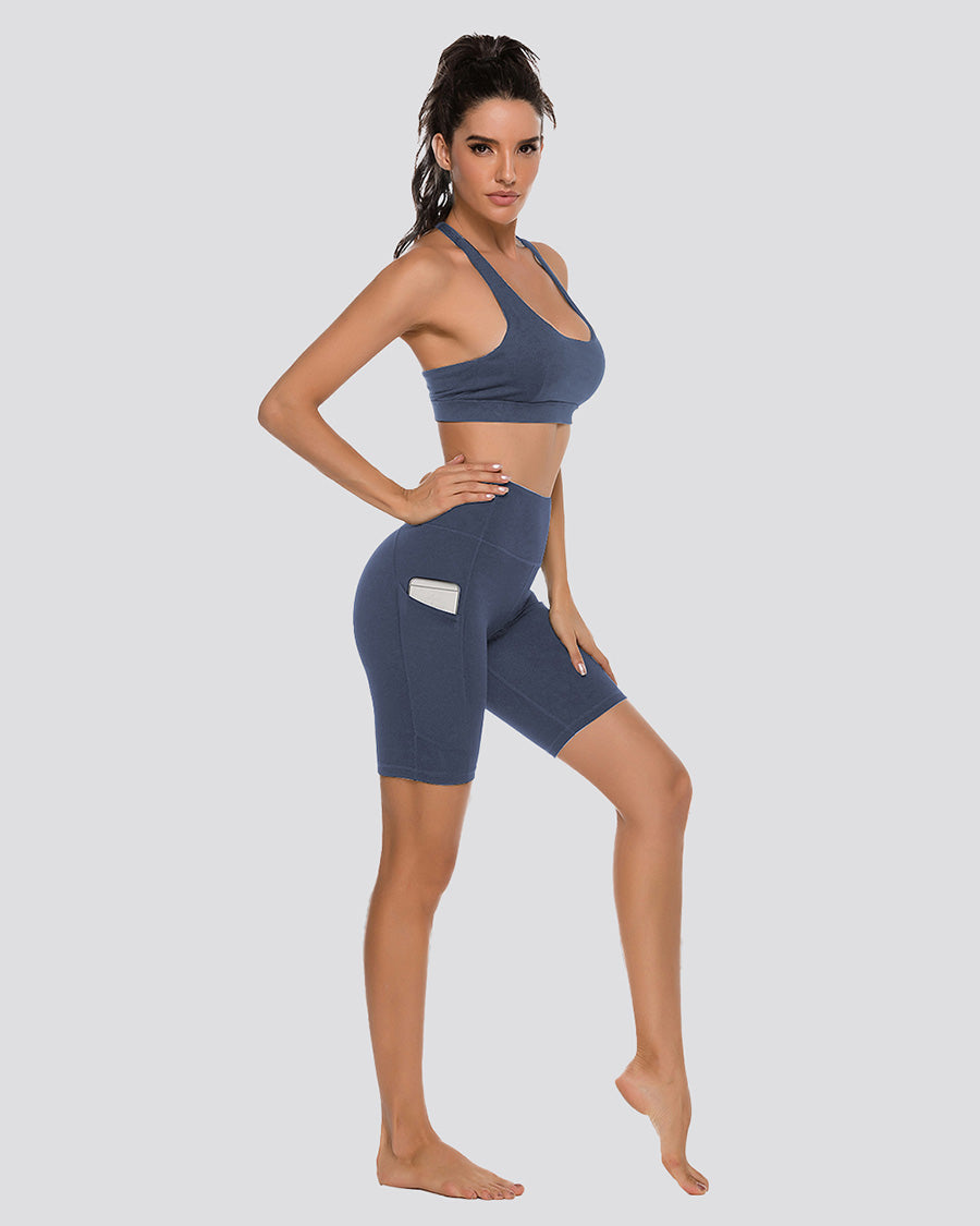 Dark Grey Blue Essential High Waisted Yoga Shorts 8"